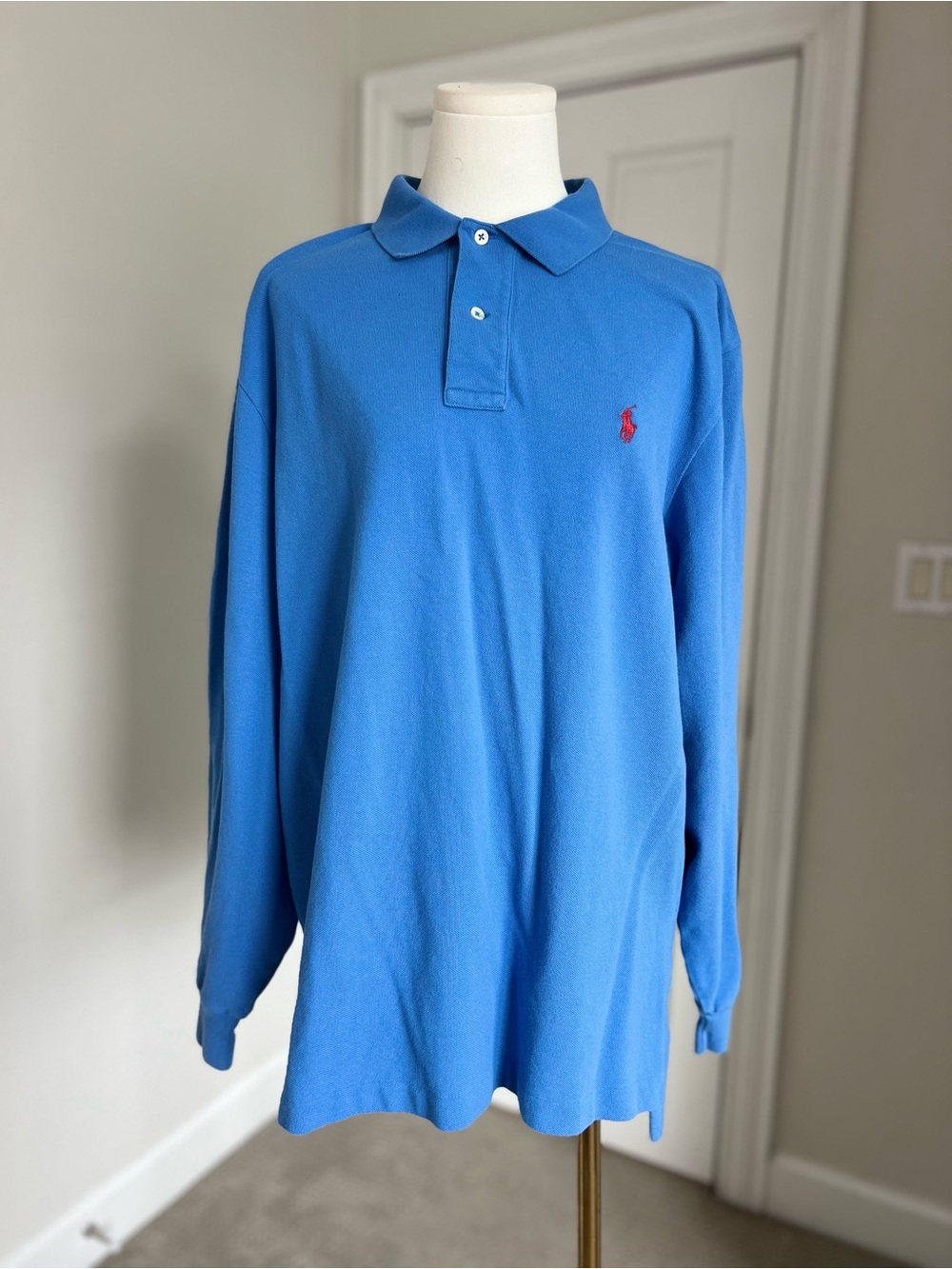 Polo by Ralph Lauren Long Sleeve Polo Shirt Men L Blue Solid Cotton Knit Preppy